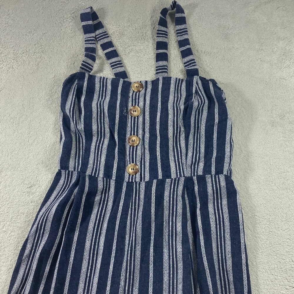 As U Wish Navy&White Striped Romper Size XL Large Button Accent Elastic Waist